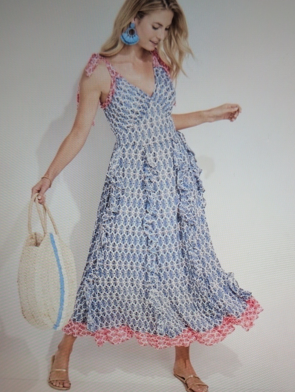 Vineyard Vines NWT Block Print Shell Ruffled Maxi Dress